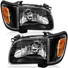 oEdRo Headlight Assembly Compatible with 2001 2002 2003 2004 Tacoma Headlamp with Bumper Light Amber Reflector Clear Lens Black Housing