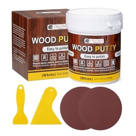 Bates- Wood Filler Putty Repair Kit, 9.87 Ounce, 2 Scrapers, 2 Sandpapers, White Wood Putty Filler Paintable & Stainable for Cracks, Holes and Defects in Wooden Furniture