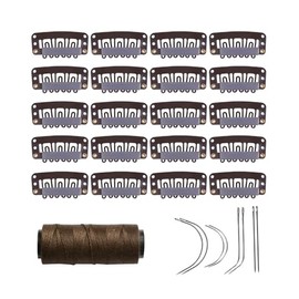 20 Pieces Hair Extensions Clips 32mm U-Shape Snap Clips with Needles and Thread Wig Making Set Accessories Tools (Dark Brown)
