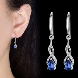 Sterling Silver Drop Earrings for Women, Silver Dangle Earrings with Cubic Zirconia │Linear Hypoallergenic Teardrop Earring for Sensitive Ears│Birthday Dangly Earrings Gift