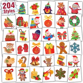 Partywind 204 Styles Glitter Kids Tattoos for Christmas Gifts, Individually Wrapped Sheets Christmas Tattoo Stickers for Stocking Stuffers, Christmas Party Decorations Favors Toys for Boys and Girls