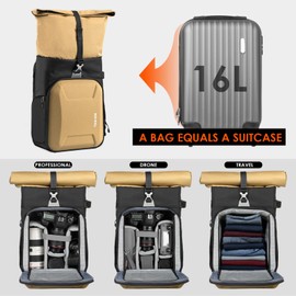 TARION Hardshell Waterproof Camera Backpack - 16L Large Camera Bag for Photographers with 16" Laptop Compartment & Side Access & Rain Cover (XH) (Gold)