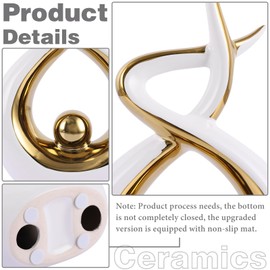 PlivBloom Gold White Abstract Ceramic Modern Sculpture, Knick Knacks Statues for Living Room, Shelf, TV Stand, Coffee Table, Dining Room, Office, Bedroom, Home Decor, Centerpiece, Great Gift Idea