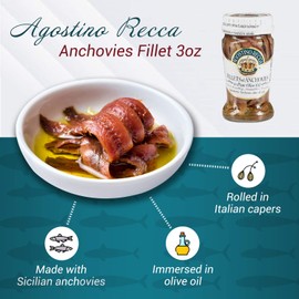 Agostino Recca Anchovies Fillets in Olive Oil – Anchovy Fillets Rolled in Capers (3.18Oz, 3-Pack)