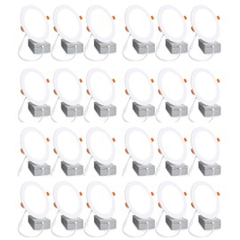 24Pack 4 Inch 5000K Daylight Ultra-Thin LED Recessed Ceiling Light with Junction Box, 800LM Brightness, Dimmable Canless Wafer Downlight 9W 80W Eqv Can-Killer Downlight. (5000K, 4Inch-24Pack)