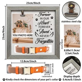 FINGERINSPIRE Pet Memorial Picture Frame 23x23cm Forever in our Heart Forever Loved Never Forgotten Pet Picture Frames with Photo Clip & Collar Holder Wood Gifts Frame for Dogs Cat Pets that Passed
