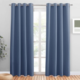 PONY DANCE Stone Blue Blackout Curtains for Living Room 94 Inches Long 2 Panels Set, Room Darkening Thermal Insulated Solid Drapes for Bedroom Cabin Sliding Glass Door, W 55 x L94
