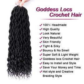 6 Packs Goddess Locs Crochet Hair For Black Women, 20 Inch Curly Boho Faux Locs Crochet Hair With Curly Ends, Crochet Pre Looped Hair Goddess Locs Hair Braiding Synthetic Hair Extensions (20 Inch,1B#)
