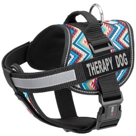 Dogline Unimax Dog Harness Vest with Therapy Dog Patches Reflective No-Pull, Adjustable Straps, Breathable Neoprene for Medical, Service, Identification and Training Dogs Girth 15 to 19" Aztec