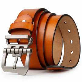 JingHao Men's Leather Belt, 110-170 cm, Denim Belt, Designer Buckle, Large Waist Men's Belt, 38 mm Wide, Black Brown (125 cm Fit for Waist 40 - 42 Inches, Brown), brown