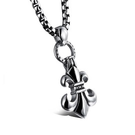 EUROKOHAKU Fleur-de-lis Crest Pendant, Lily, Men's, Silver Color, Surgical Stainless Steel Necklace, Gift, Venetian Chain, Set of 2