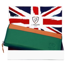 J. Wilson London Ladies RFID Protection Real Leather Purse Card Women Wallet Zip Coin Pocket