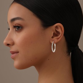 LeCalla 925 Sterling Silver Antique Hoop Earrings for Women | Classic Bali Filigree Hoop Earrings | Women's Intricate Textured Design Hoops Earring 35MM