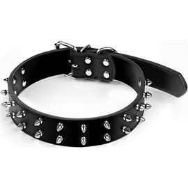Glanhook Keep Your Dog Safe and Stylish with Our 25" Adjustable Spiked Dog Collar - Durable Black Leather Collars Design for Added Protection L