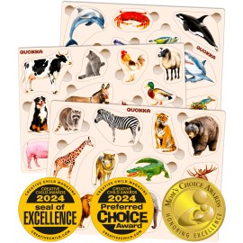 QUOKKA Wooden Puzzles for Toddlers 1-3 – 3xSET Toddler Toy Ages 2-4 – Montessori Learn