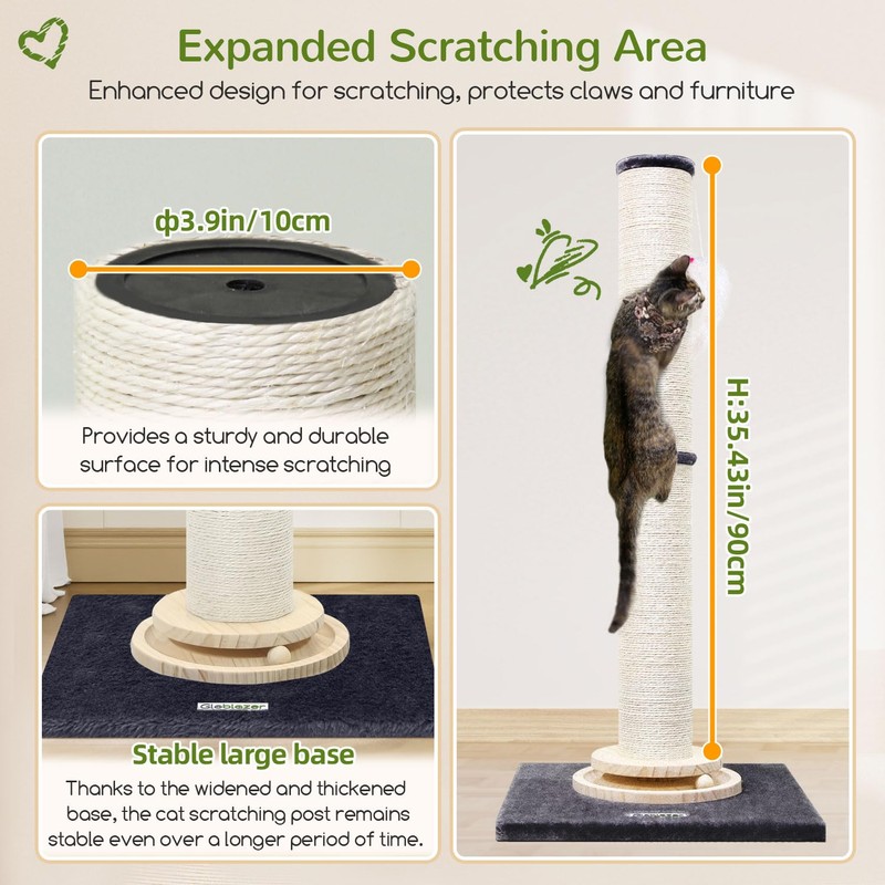 Globlazer 35in Tall 3.9-in Thick Cat Scratching Post for Adult