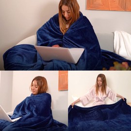 JIAHANNHA Navy Blue Fleece Throw Blankets Queen Size 90 by 90 Inches for Bed Sofa Couch 280GSM,Super Soft Cozy and Luxury Bed Blanket for All Season