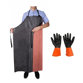 TonLing Delantal de Goma Impermeable con Guantes de Goma Gruesos para Hombres y Mujeres, Delantales Químicos de Servicio Pesado con Almohadilla Ajusta