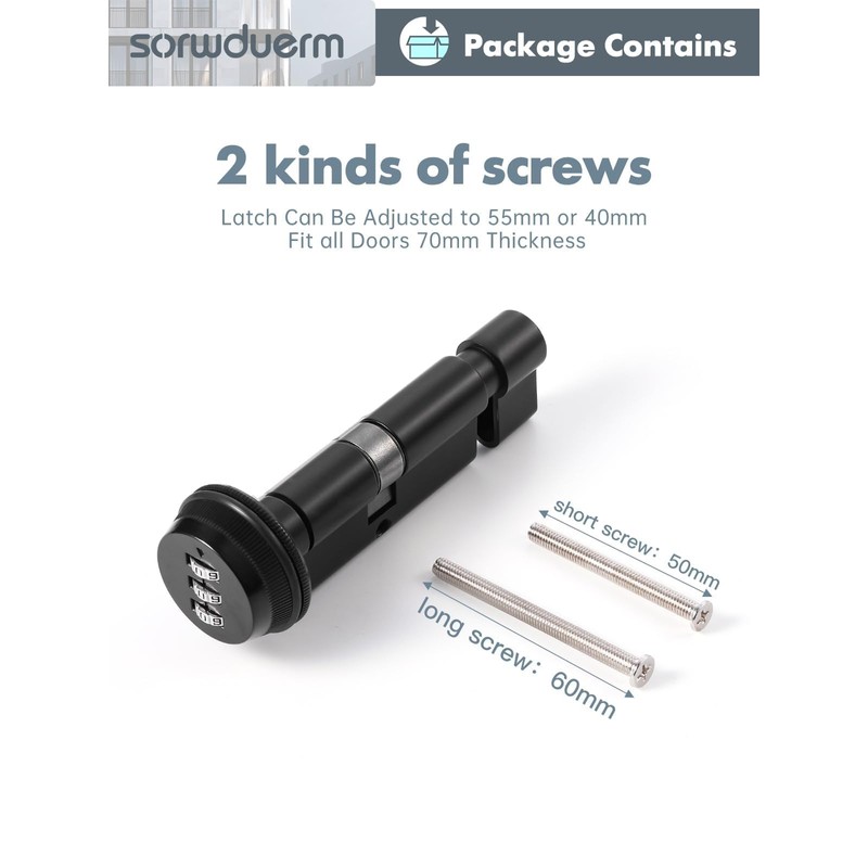 SORWDUERM Black Thumb Turn Euro Cylinder Door Lock, Anti-Bump Anti