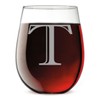 Monogram Etched 17oz Stemless Wine Glass (Letter T)