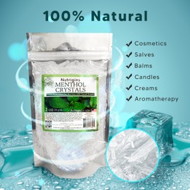 Nutrigins Menthol Crystal 2 oz - Pure Organic 100% Natural - Menthol Crystals from Mint Crystal Mints Mentha Arvensis - Comes in Resealable Standup Bag for Long-Lasting Freshness