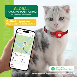 Cat Tracker,No Subscription Cat Tracker Collar(iOS Only),Waterproof Pet Tracker for Cats with Safety Elastic Buckle,Works with Any Collar,Compatible with Apple Find My App not for Android-Red