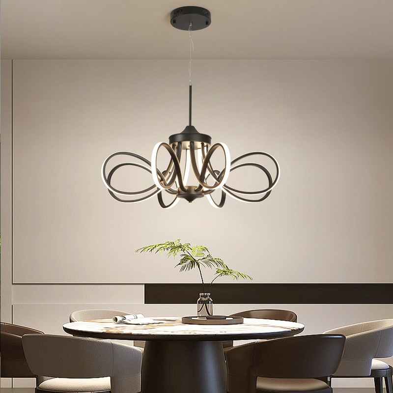 LANGLITIAODENG Chrome/Black LED Ceiling Light with Remote Control, Dimmable Lustre