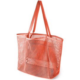 HOHOM Beach Bags for Women, Summer Travel Mesh Tote Bag with Large Inner Pocket, Sandproof Woven Shoulder Handbag Swim Pool Bag, Suit for Family Vacation Essentials