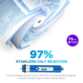 Membrane Solutions 75 GPD RO Membrane, Reverse Osmosis Membrane with Membrane Housing, Wrench, 1/4" Quick-Connect Fittings, Check Valve, Replacement for Under Sink Home Drinking RO Water Filter System