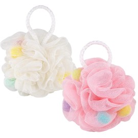 2 Pcs Colorful Bath Loofah Sponges, Soft Mesh Body Scrubber for Gentle Exfoliation, Durable Shower Accessories for Women, Men, and Kids (Pink and White)