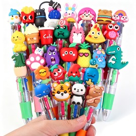 Vellibring 30pcs Mini Multicolor Pens in One 4-in-1, Bulk Cute Cartoon Retractable Ballpoint Pens for Party Favors Birthdays Holiday Gifts Classroom Student Prizes