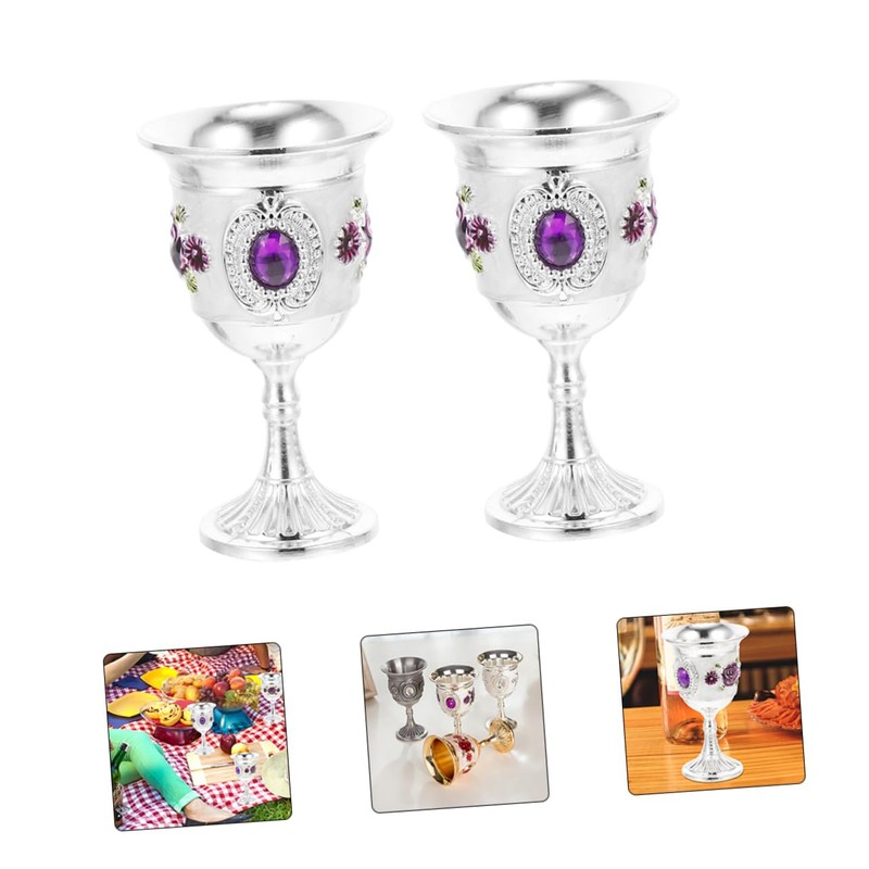 NOLITOY 2pcs Alloy Goblet with Flower Pattern Elegant Wine Cups