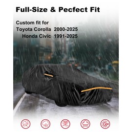 INSAUTO Car Cover for Toyota Corolla 2000-2025, Honda Civic 1991-2025 | Heavy Duty Outdoor Full Exterior Cover | Sun, Rain, UV, Dust, and Snow Protection with Door Zipper (Black)