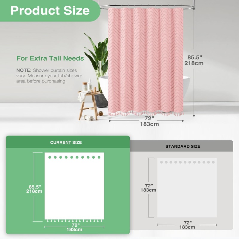 Dynamene Extra Long Shower Curtains, 84 Inches Long Boho Tufted