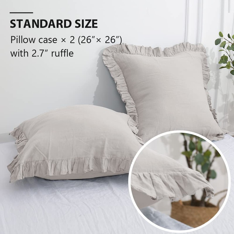 Simple&Opulence 100% Linen Stone Washed Euro Sham with Ruffle 26x26