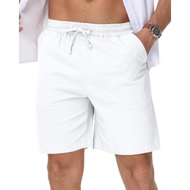 LVCBL Men's Summer Solid Color Shorts Loose Fit Beach Shorts White XL