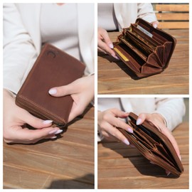 Corno d'Oro 2080 Large women's, men’s leather wallet, RFID protection, long vintage wallet in gift box, brown