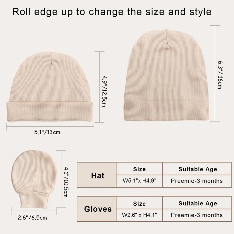 Gorro For Recién Nacido Con Manopla Antiarañazos, Unisex,