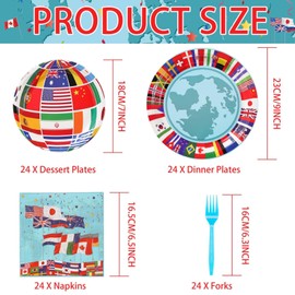 Grencian 96Pcs International Flags of The World Party Plates and Napkins Travel Themed Party Decoration Tableware Set Trip Around the World Decorations for Birthday Trip Retirement Party Supplies