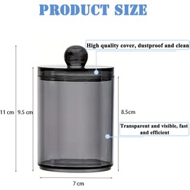 Onperpoe Pack of 4 Cotton Buds Container Black Acrylic Cotton Pad Dispenser Transparent Qtip Holder Dispenser Cotton Pads Storage Box with Lid for Bathroom Cotton Balls Hairpins Office Living Room