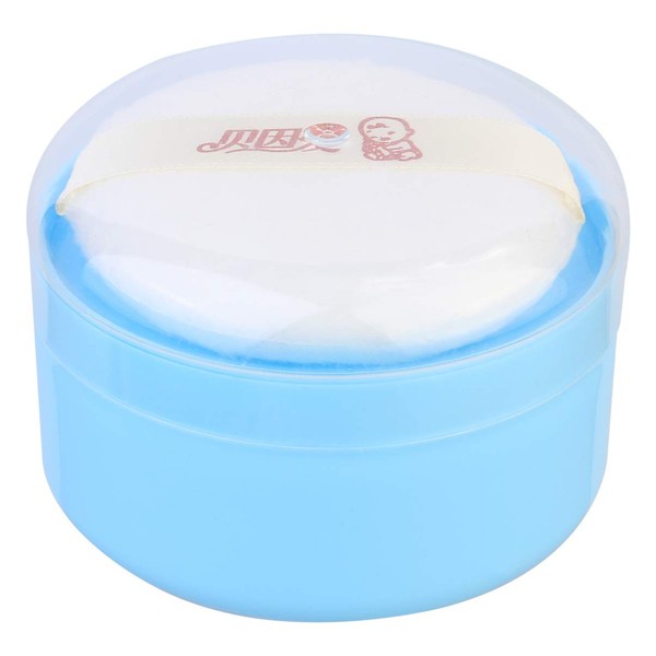 HEALLILY Baby Powder Puff Box After- Bath Powder Case Body Powder Puff Container Makeup Cosmetic Talcum Powder Container with Powder Puff for Home Daily Use Blue