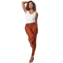 YMI Women's Hyperstretch Mid-Rise Skinny Jeans, Copper, M