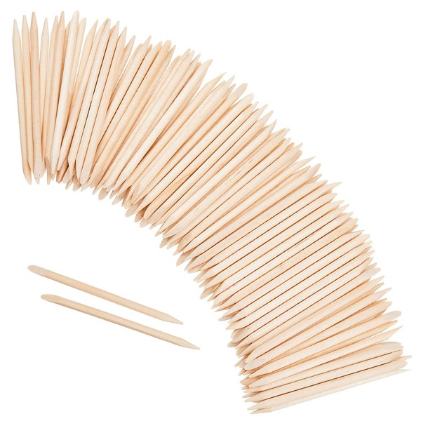 Maitys 500 Pieces Orange Wood Nail Sticks 4.53 Inch Double Sided Wood Cuticle Pusher Remover Manicure Pedicure Tool for Home and Salon