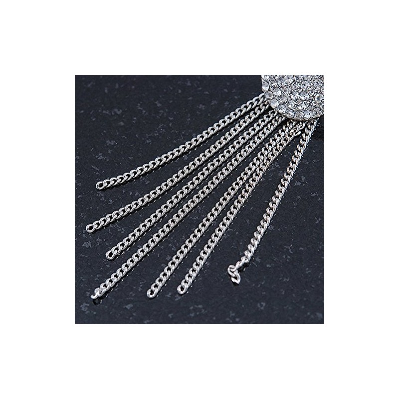 Silver Tone Clear Crystal Pave Set Button with Multi Chain