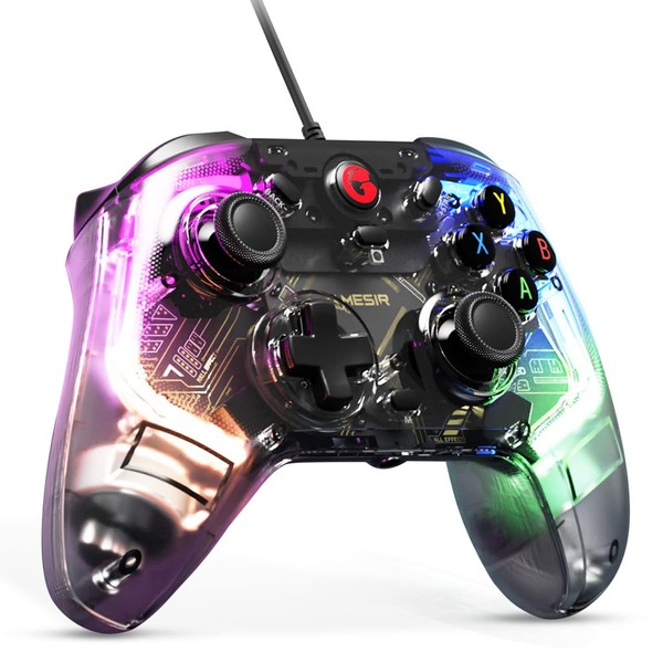 GameSir T4 Kaleid Wired Switch Controller, Compatible with Win10, 11/Switch/Android TV Box, Transparent Procon, 6-Axis Gyro, Skeleton Body, 4 RGB Light Effect, Installable Back Button, Vibration Motor, No Delay, 3.5mm Studio Jack Included