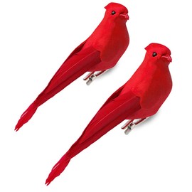 Cardinal Christmas Ornaments - Set of 2 Bird Ornaments for Christmas Tree Cardinal Tree Topper Cardinal Ornaments Clip On Birds for Christmas Tree Christmas Cardinal Wreath Tree Ornament Craft 5"