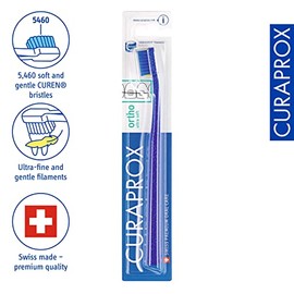 Curaprox Cepillo de dientes CS 5460 Ortho - Cepillo de dientes manual con corte especial para tirantes con cerdas 5460 Ultra Soft CUREN - Color aleatorio