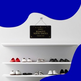 GEEKBEAR Remove Your Shoes Sign - Acrylic, Unique, Durable - 9.8 x 5.9 in (04. Gold)
