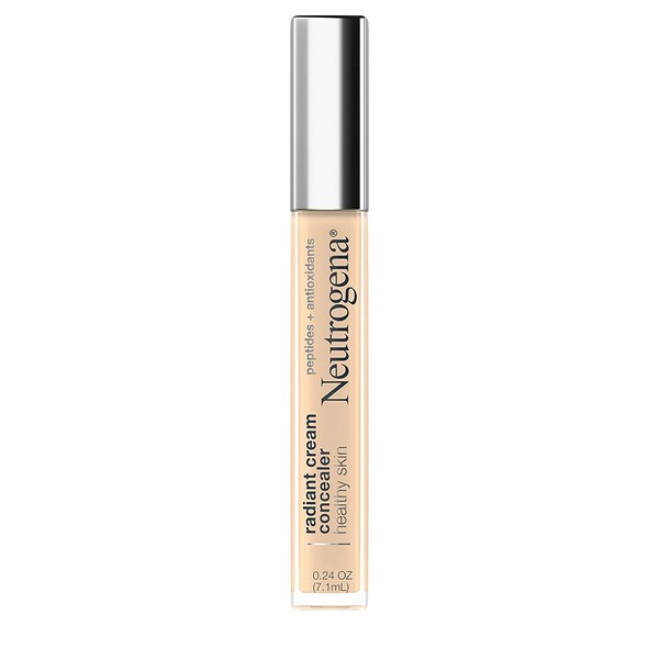 Neutrogena Healthy Skin Radiant Brightening Cream Concealer with Peptides & Vitamin E Antioxidant, Lightweight Perfecting Concealer, Non-Comedogenic, Ivory Light 01 with neutral undertones, 0.24 oz