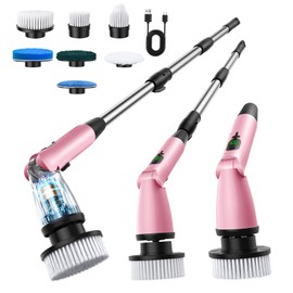 11 in 1 Electric Spin Scrubber Cordless Cleaning Brush 3 Adjustable Angles 2 Adjustable Speeds LED Display Shower Cleaner Brush Supplies Extension Long Handle for Bathroom Floor Tile Toilet Waterproof